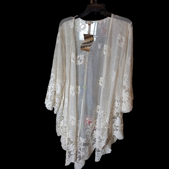 Eyeshadow NWT 2X Ivory Elegant lace Kimono 3/4 sleeve - Picture 14 of 14